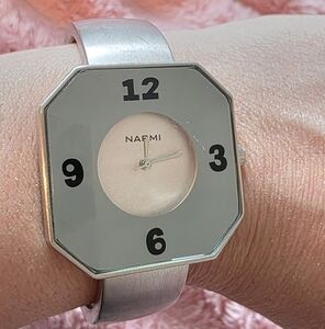 Narmi Silver Octagon Cuff Watch | Minimalist Modern Art Design | Japan Quartz